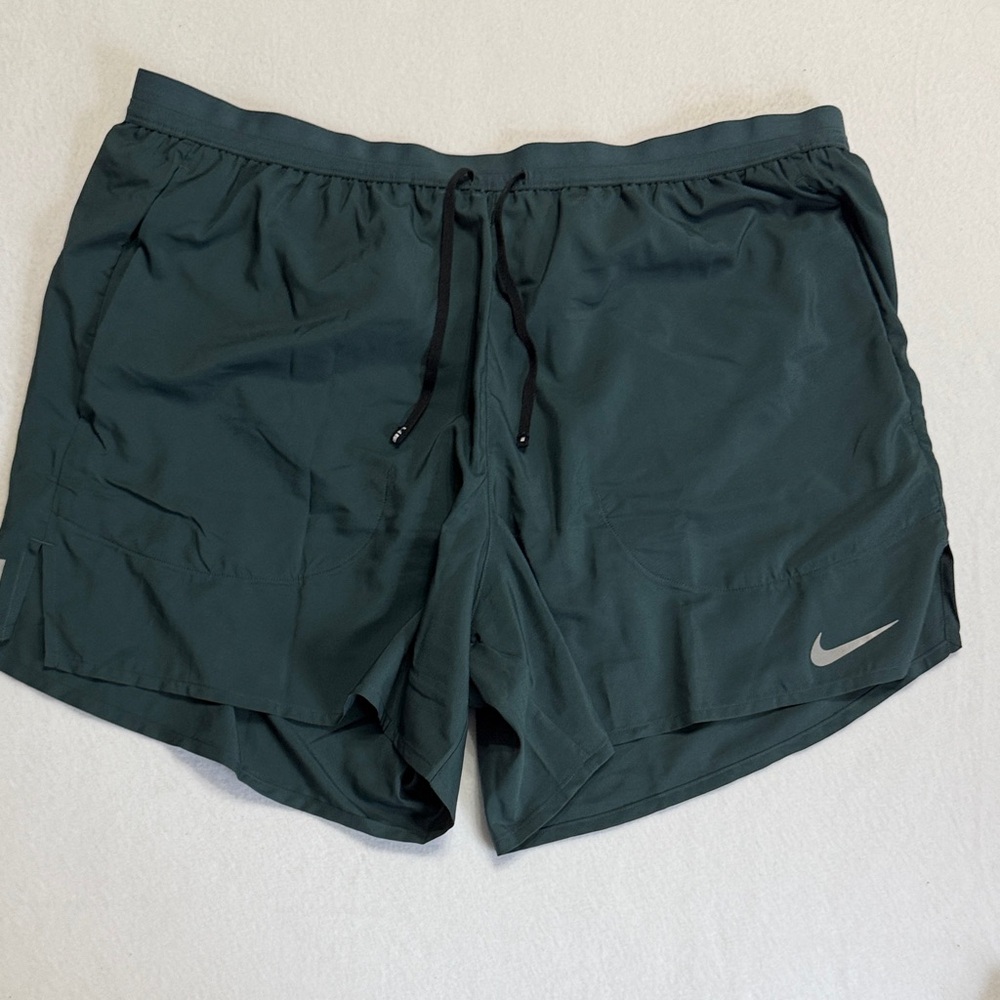 Nike Dri-Fit Running Drawstring Shorts Womens XL Hunter Green w/Gray Reflection